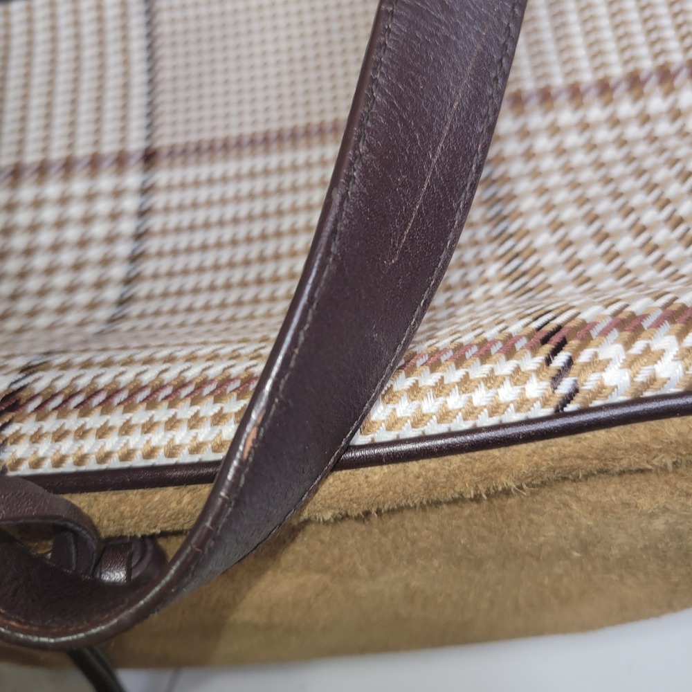 Lauren Ralph lauren Houndstooth Tote Bag Classic Preppy Purse Brown Tan Plaid - Picture 10 of 14
